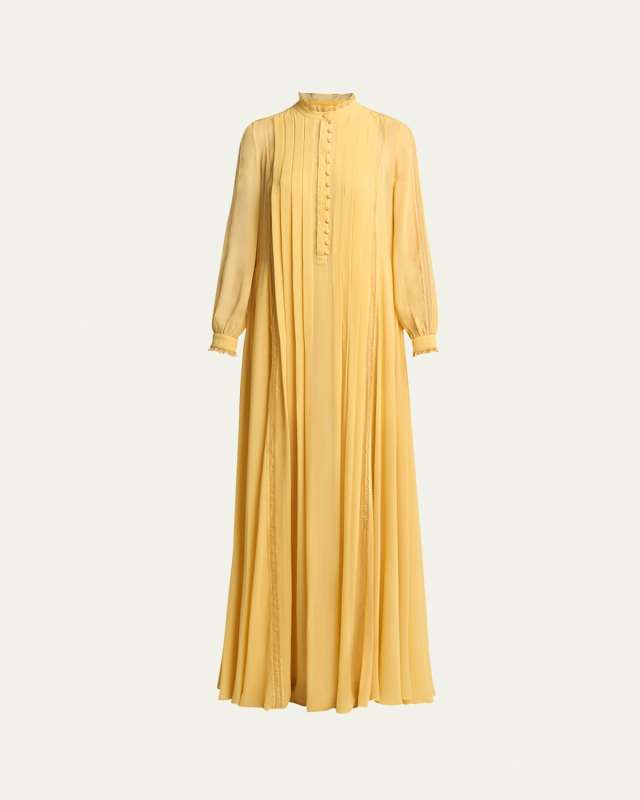 Long Pleated Bib Dress